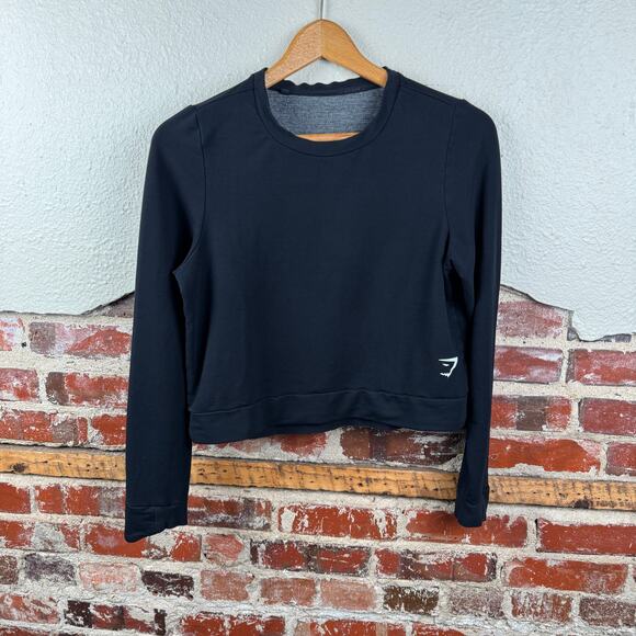 Gymshark Sweatshirt Size Small Black Viscose Crewneck Pullover Cropped Athletic - Picture 1 of 6